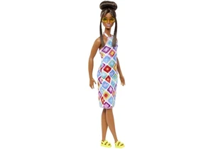 Barbie HJT07 Fashionistas Puppe Barbie Nr. 210 Mit Dutt Und Gehäkeltem Neckholderkleid
