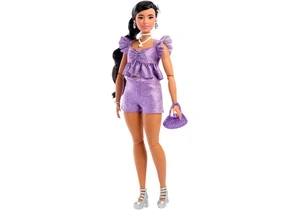 Barbie JFP43 Deluxe Style Puppe Barbie Nr. 8 in Violettem Metallic-Top Und Funkelnden Shorts Mit Accessoires