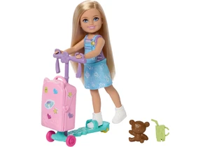 Barbie JMJ46 Chelsea Puppe Grenzenlose Abenteuer – Roller mit Koffer