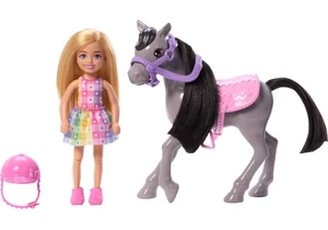 Barbie HTK29 Barbie Chelsea Spielzeugset Mit Puppe Und Pferd, Enthält Helm-Zubehörteil, Puppe Kann Zum Reiten“ Die Knie Anwinkeln, Pony