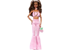 Barbie JJN72 Deluxe Style Puppe Barbie Nr. 12 in Rosa Bauchfreiem Denim-Oberteil Und Ausgestellten Jeans, Brünett