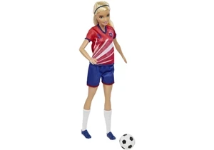 Barbie HCN17 Puppe Barbie Fußballspielerin, Blond, Trikot Mit Der Nummer 9, Fußball, Stollenschuhe, Stutzen