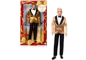 Barbie JGK55 Signature Puppe 2025 Holiday Blonder Ken in Komplettem Anzug Mit Goldener Jacke