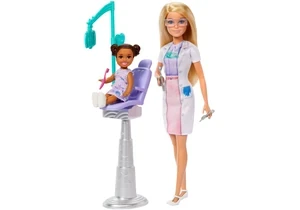 Barbie JCR74 Barbie Zahnärztin-Puppe, Blonde Modepuppe, 1 Kinderpuppe, Medizinisches Untersuchungszubehör Und Passende Accessoires