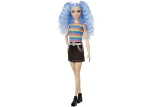 Barbie GRB61 Fashionistas Puppe Barbie Blaue Haare Im Regenbogen-Shirt Und Rock
