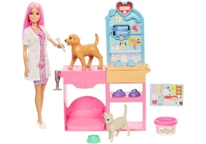 Barbie JFX93 Barbie Gute Besserung“ Tierkrankenstation-Spielset Aus Modepuppe Mit Rosa Gefärbten Haaren, Tierarzt-Möbeln Und Mehr Als 10 Zubehörteilen