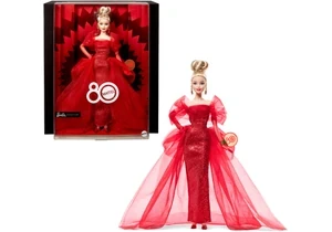 Barbie JBJ17 Signature Puppe Barbie Zum 80. Jubiläum Von Mattel, Glitzerndes Rotes Tüllkleid, Blondes Haar
