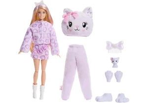 Barbie JJP64 Cutie Reveal Puppe Barbie Kätzchen Der Cuddly-Reihe Mit 10 Überraschungen