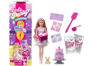 Barbie JFG70 Barbie Party Unboxed Haustier-Geburtstagsserie Puppe Und Accessoires, Birthday Bows-Set Mit 10 Überraschungen
