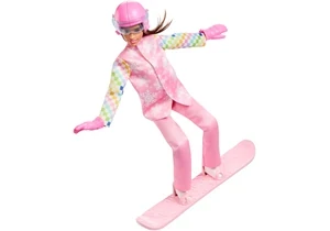 Barbie JKF78 Karriere Puppe Barbie Snowboarderin Mit Rosa Jacke Und Über 10 Zubehörteilen Sowie Einem Snowboard Mit Farbwechsel