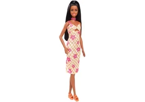 Barbie HYT91 Fashionistas Puppe Barbie Nr. 233 Mit Blumen-Midi-Karokleid Und Schwarzem Haar