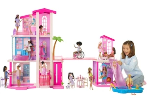 Barbie JKG84 Puppenhaus Traumvilla mit zwei Häusern und Aufzug
