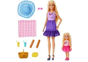 Barbie JBF43 Barbie-Puppen Und Accessoires Aus Der Reihe Family & Friends, Spielset Im Picknick-Thema Mit 2 Puppen Und 9 Accessoires