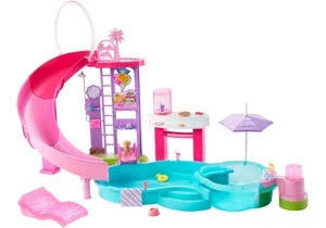 Barbie JFP01 Barbie Traumpool Spielset Mit Rutsche Und Schäumendem Whirlpool Sowie Über 20 Zubehörteilen Wie Haustier, Schwimmringe Und Mehr