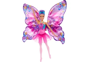 Barbie HXJ10 Barbie Tanz Und Flatter Puppe Mit 2-In-1-Verwandlung Von Der Tänzerin Zum Schmetterling, Violette Haare
