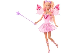 Barbie JCP76 Barbie Fantasy Feenpuppe Mit Farbwechsel-Flügeln Und -Outfit, Spielzeugzauberstab Mit Schwamm Und Mode-Accessoires