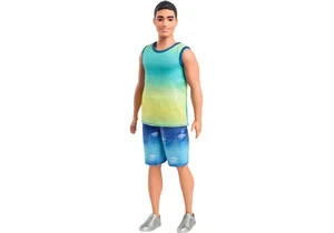 Barbie HYV00 Fashionistas Puppe Ken Nr. 236 in Ombré-Tanktop Und Jeans-Shorts, Schwarzes Haar