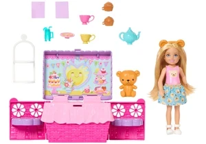 Barbie JJB40 Barbie Familie Und Freunde Club Chelsea Aufklappbares Teeparty-Spielset Mit Kleiner Puppe Und Mehr Als 10 Zubehörteilen