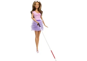 Barbie HRH17 Fashionistas Puppe Barbie Nr. 228 Blind, Mit Pastellfarbenem Outfit, Blindenstock Und Sonnenbrille