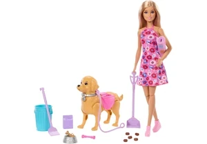 Barbie JJB46 Barbie „Malibu“ Hundespaziergang Spielset, Enthält Puppe, Hund Zum Spazierengehen Und Häufchenmachen & Zubehör