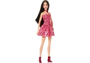 Barbie JJN59 Fashionistas Puppe Barbie Nr. 246 in Einem Rosa Kleid Mit Leopardenmuster Und Schwarzem Haar