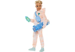 Barbie JDD75 Barbie Dream Besties Ken-Modepuppe Mit 9 Zubehörteilen Zum Thema Sommer Und Skateboard