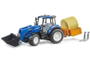 Bruder 2187 New Holland T5.120 Traktor mit Frontlader, Ladefläche, Heuballen- und Palettengabel