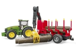 Bruder 3054 John Deere 7930 mit Rückeanhänger, Ladekran und 4 Baumstämmen
