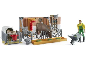 Bruder 62611 bworld Kuh- und Kälberstall mit Landwirt
