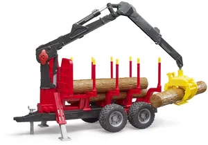 Bruder 2252 Rückeanhänger mit Ladekran, 4 Baumstämmen und Holzgreifer