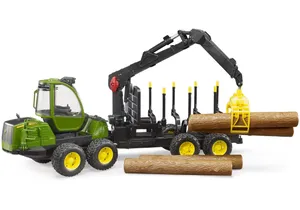 Bruder 2133 John Deere 1210E Rückezug mit 4 Baumstämmen und Holzgreifer
