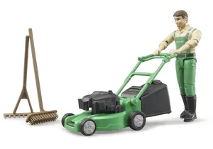 Bruder 62103 bworld Gärtner mit Rasenmäher und Gartengeräten
