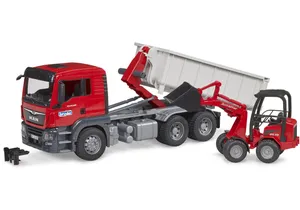 Bruder 3767 MAN TGS LKW mit Abrollcontainer + Schäffer Hoflader 2630