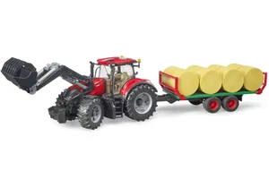 Bruder 3198 Case IH Optum 300CVX mit Frontlader und Ballentransportanhänger