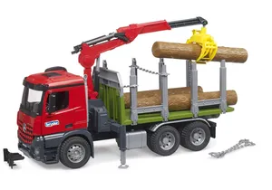 Bruder 3669 MB Arocs Holztransport LKW mit Ladekran, Greifer und 3 Baumstämmen
