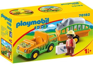 Playmobil 70182 1-2-3   Zoofahrzeug mit Nashorn